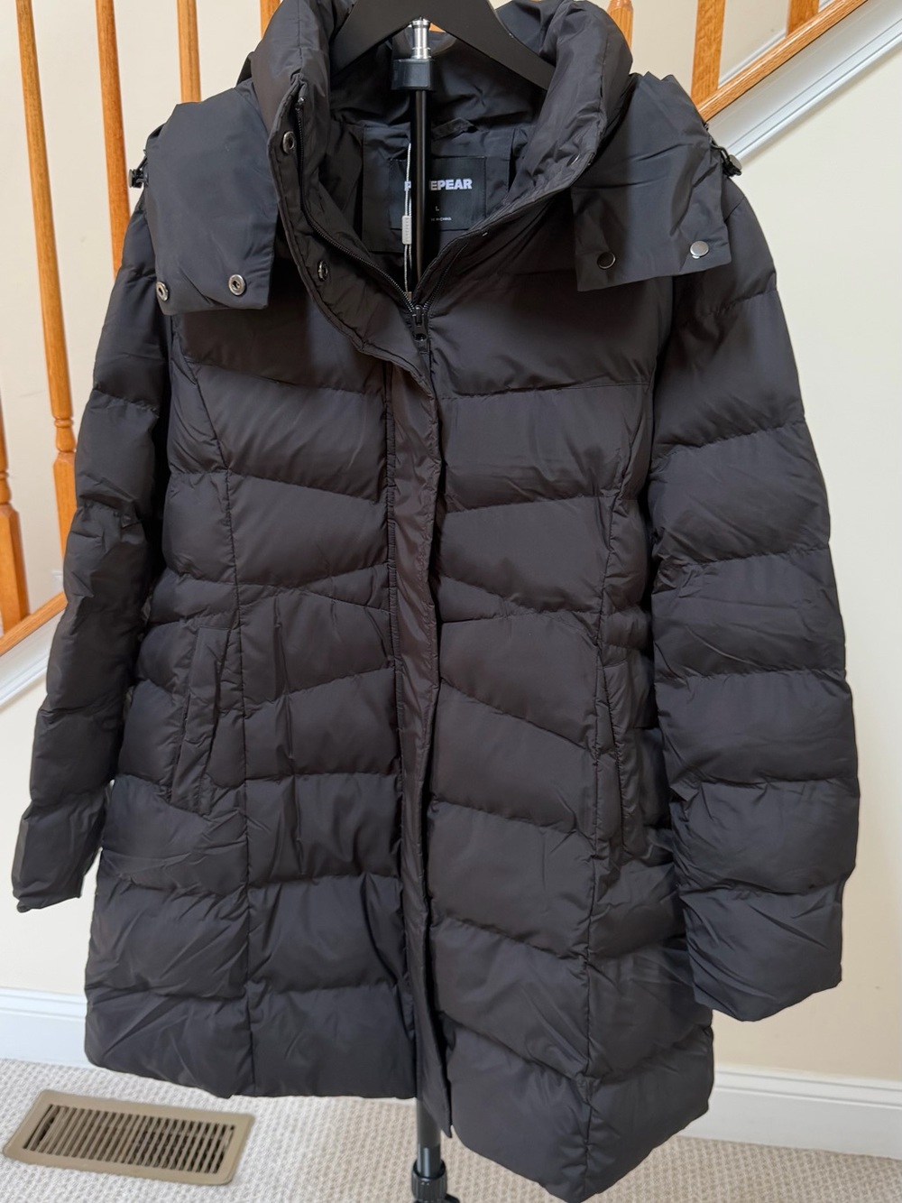 Women's Black Puffer Coat with Detachable Hood by
